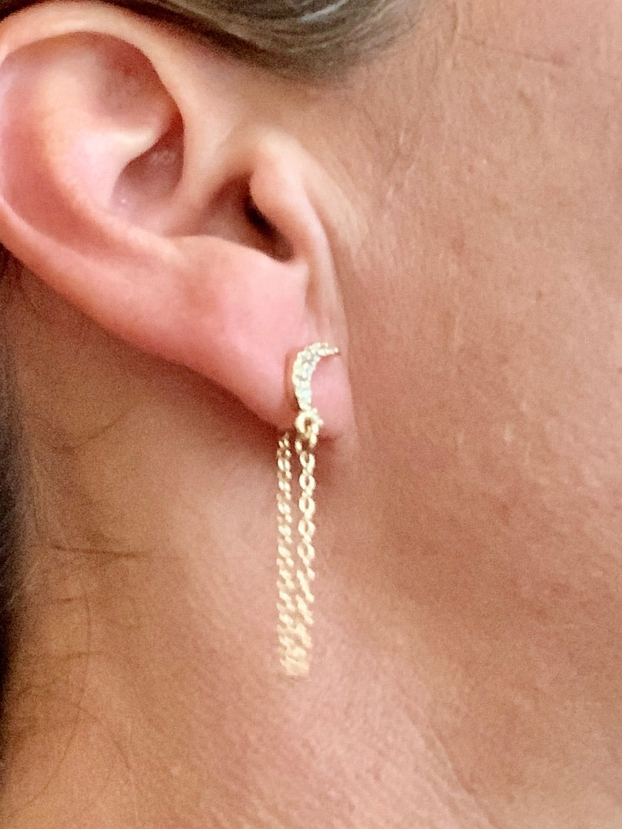 CZ Crescent Drape Post Earring-Gold.