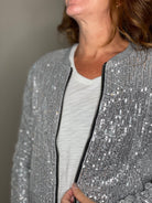 Sequin Bomber Jacket in Silver.