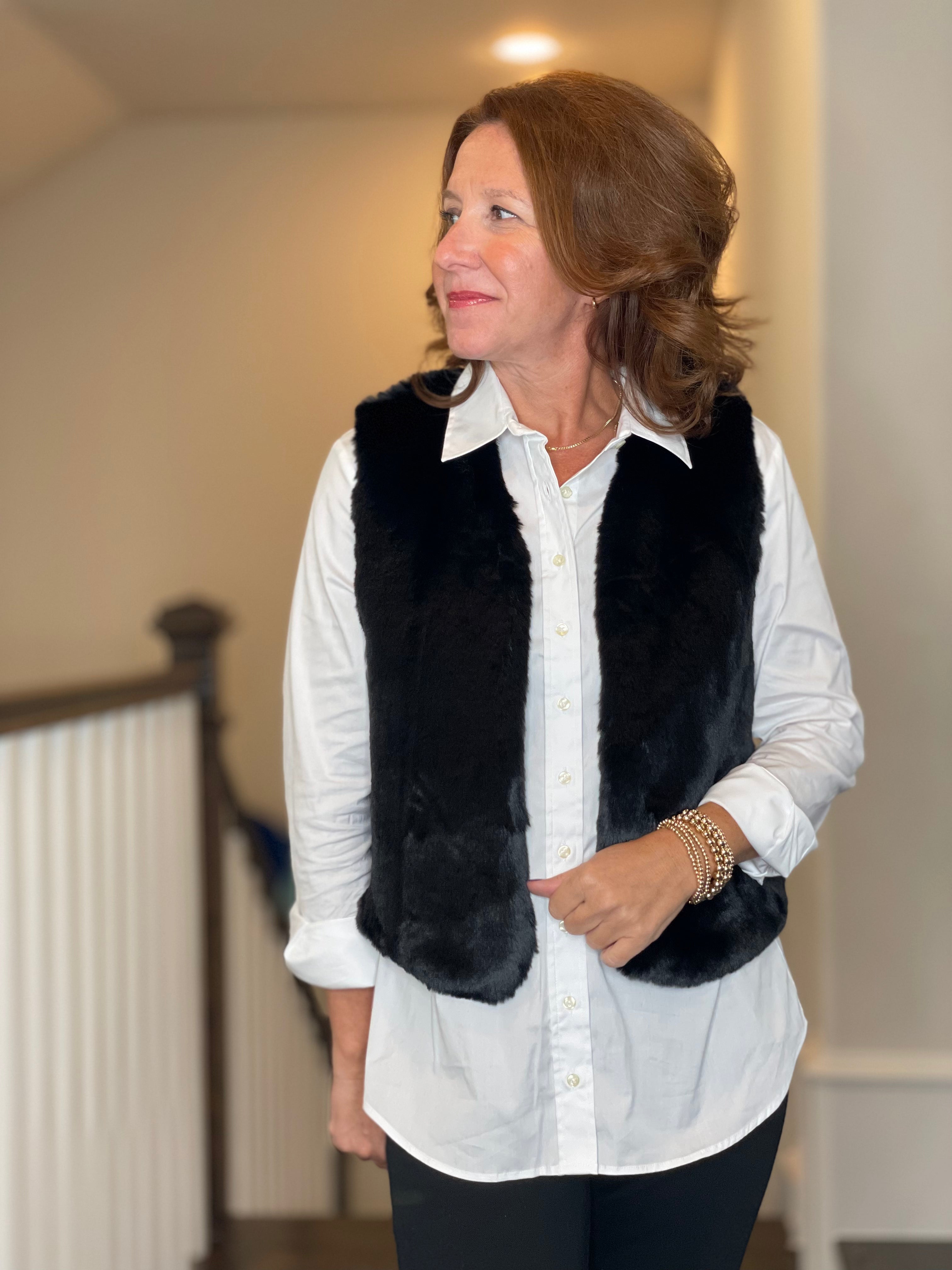 Molly Bracken Faux Fur Vest in Black.