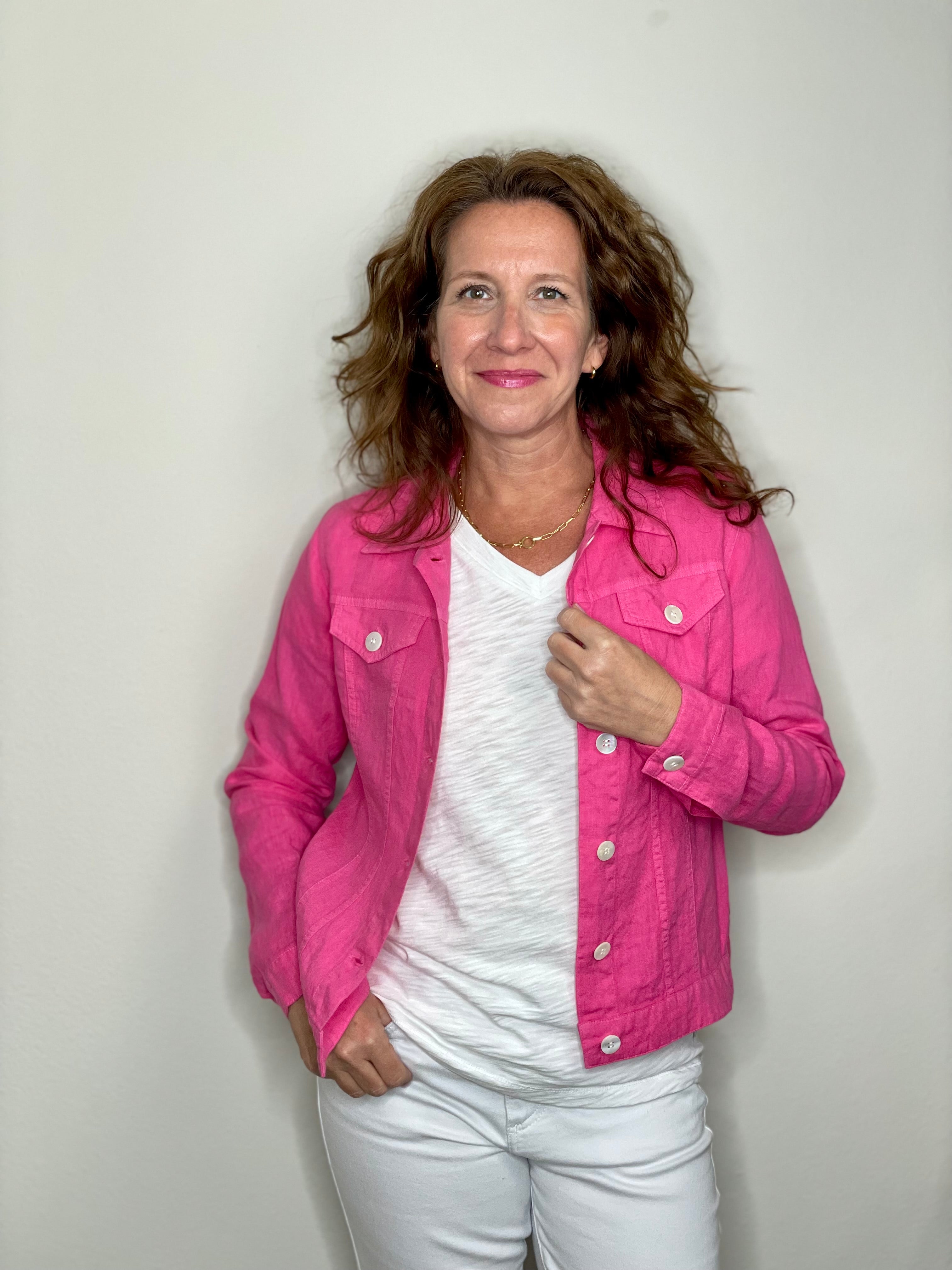 Linen Jean Jacket in Petal.