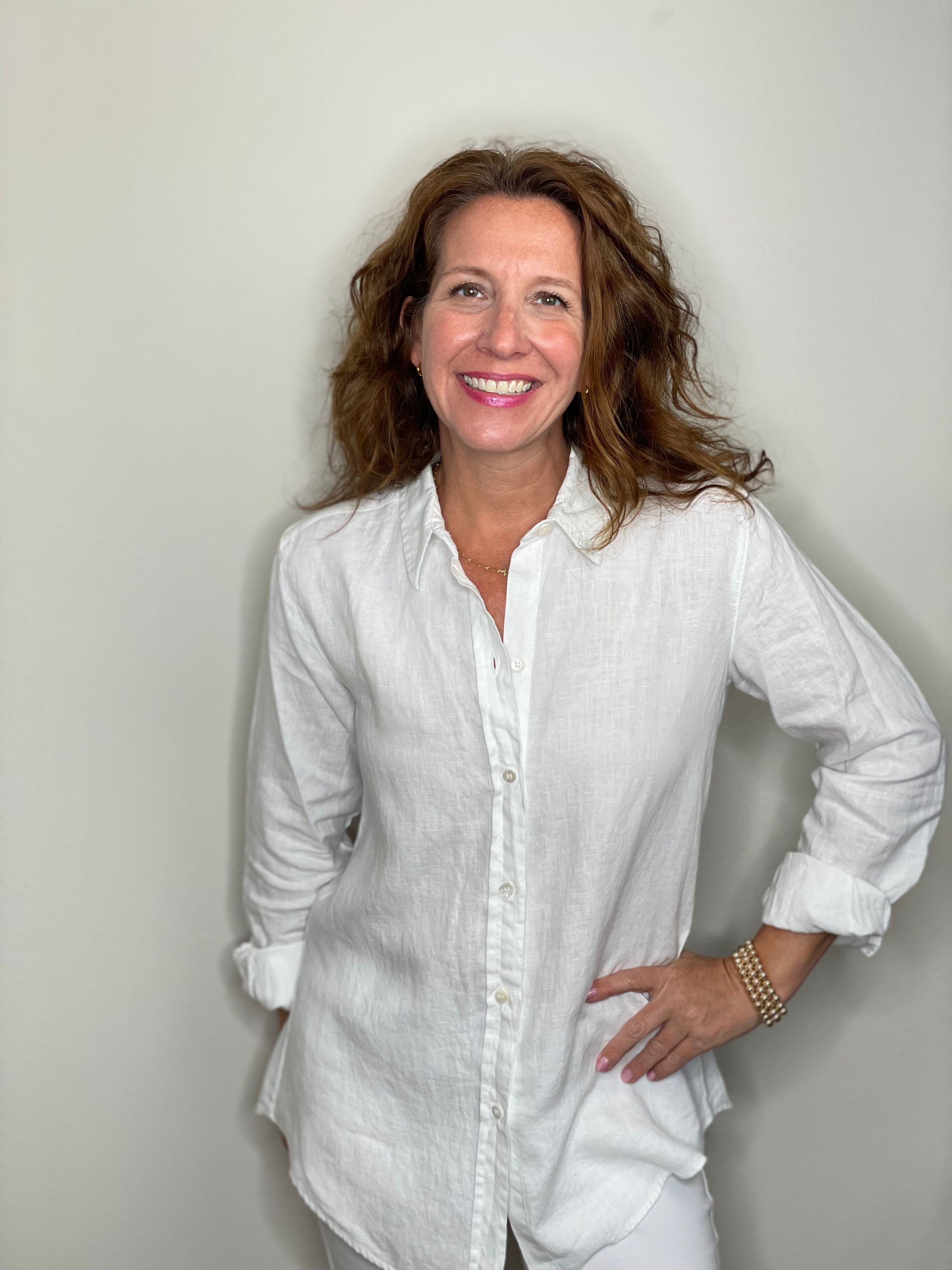 Pure Amici Button Down Linen Shirt in White.