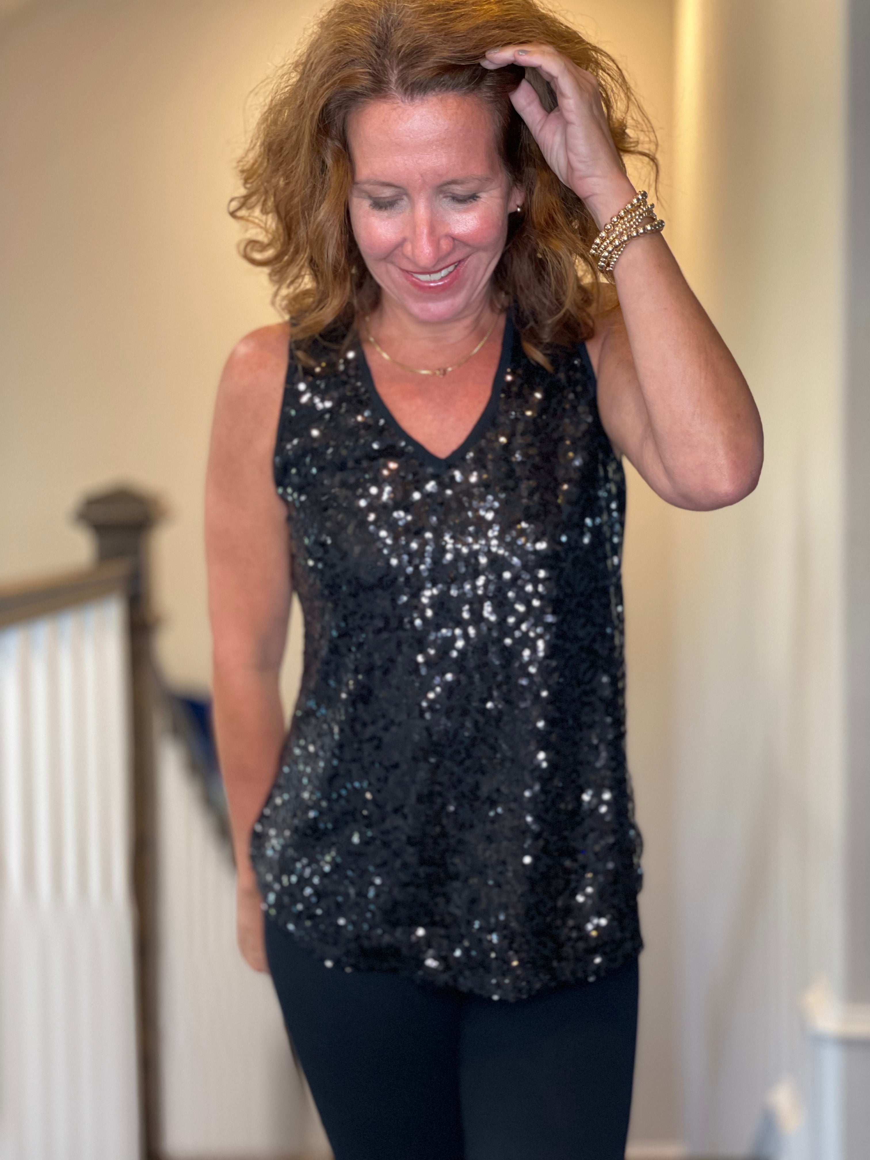 Sequin Tank in Black.