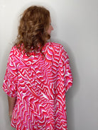 Pink Geometric Pullover V Neck Blouse.