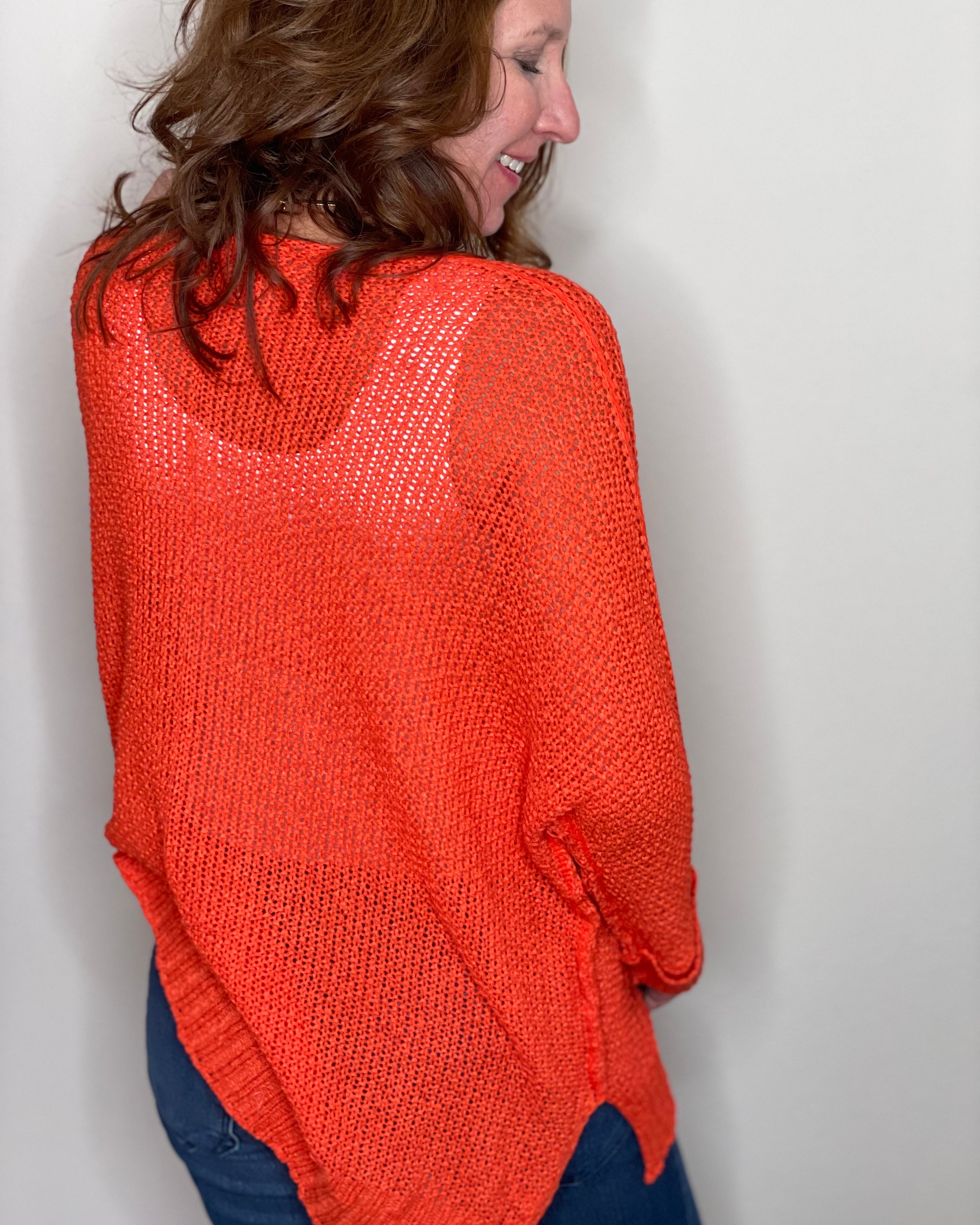 3/4 Sleeve Pullover Sweater - Tiger Lily.