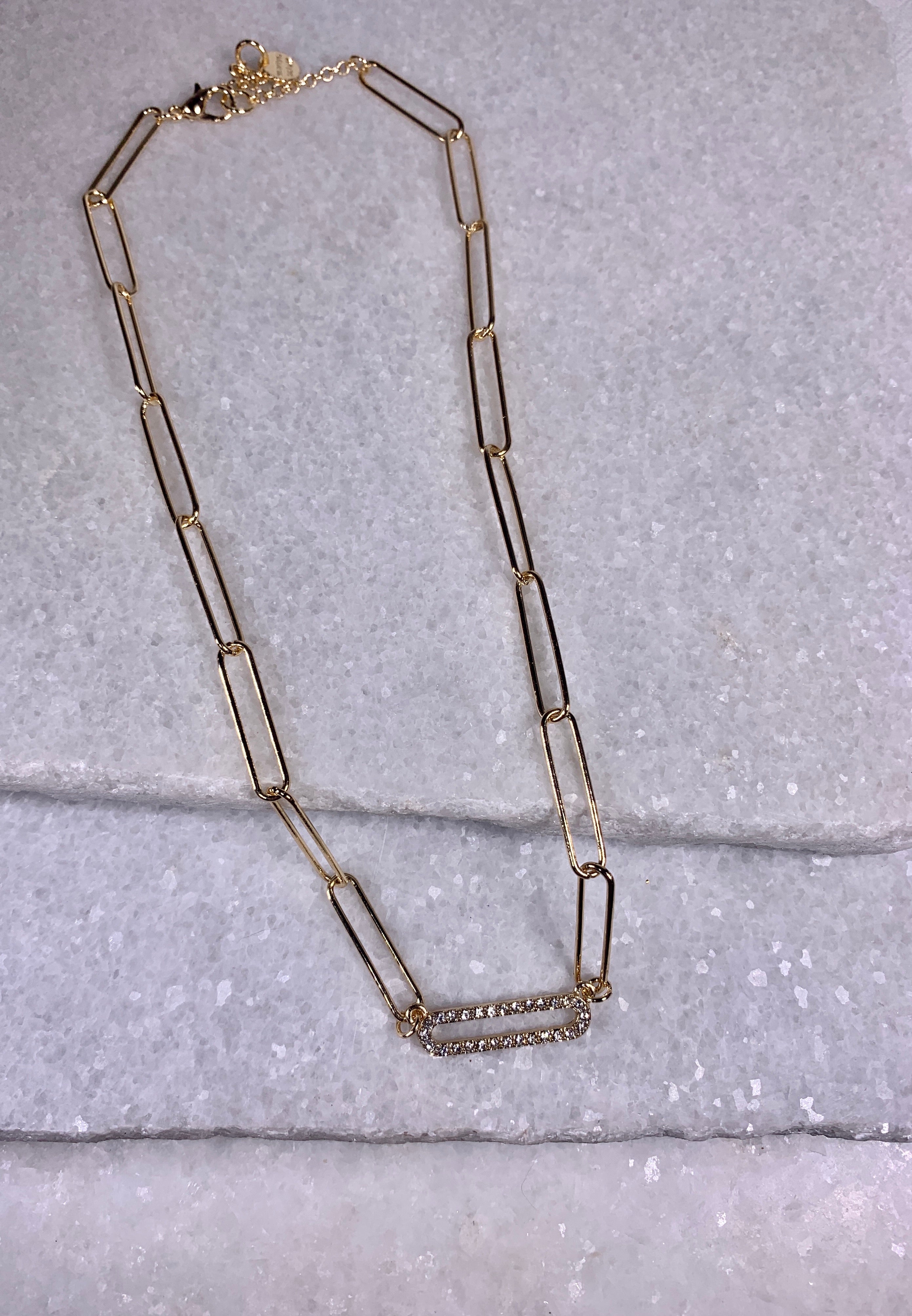 Gold Single Pave Link Necklace.