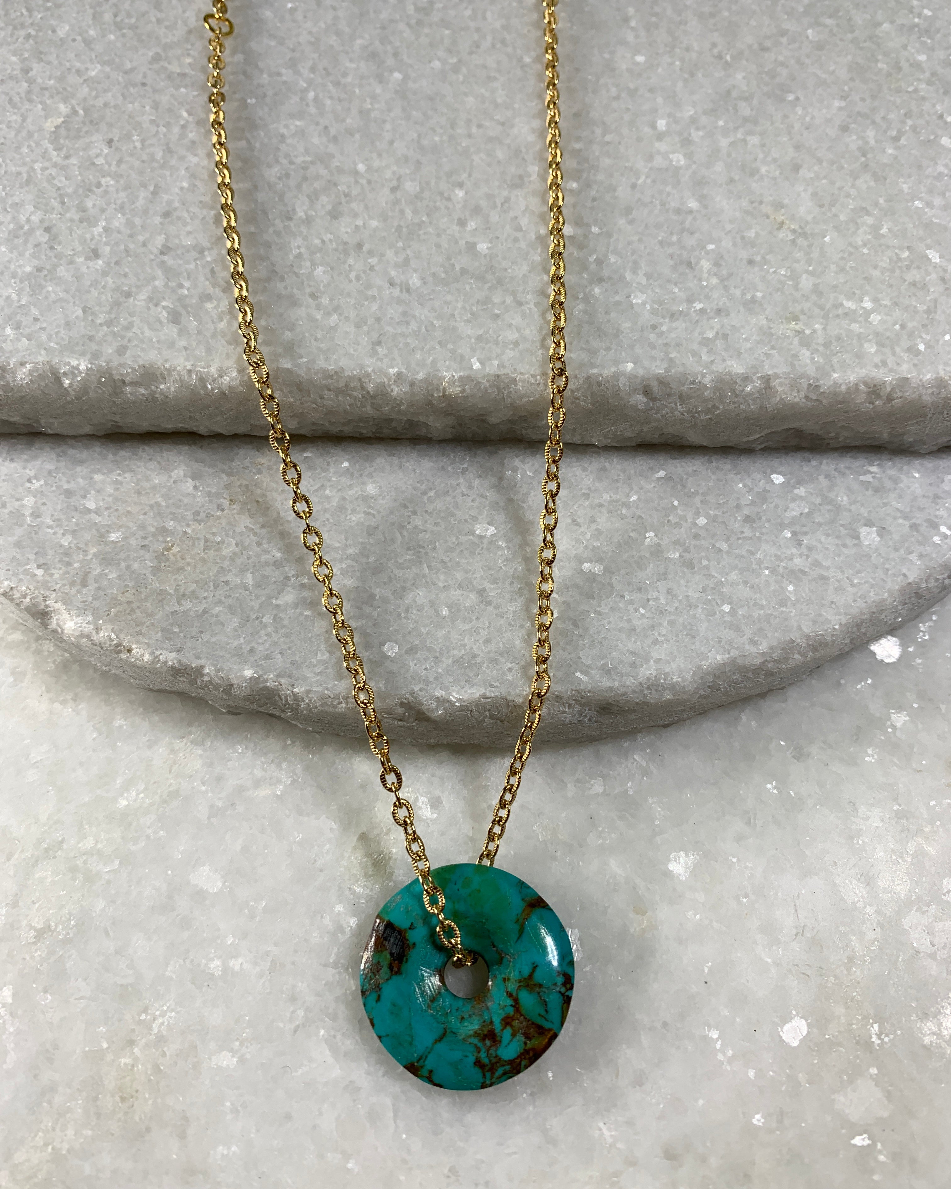Antique Turquoise Disk Necklace.
