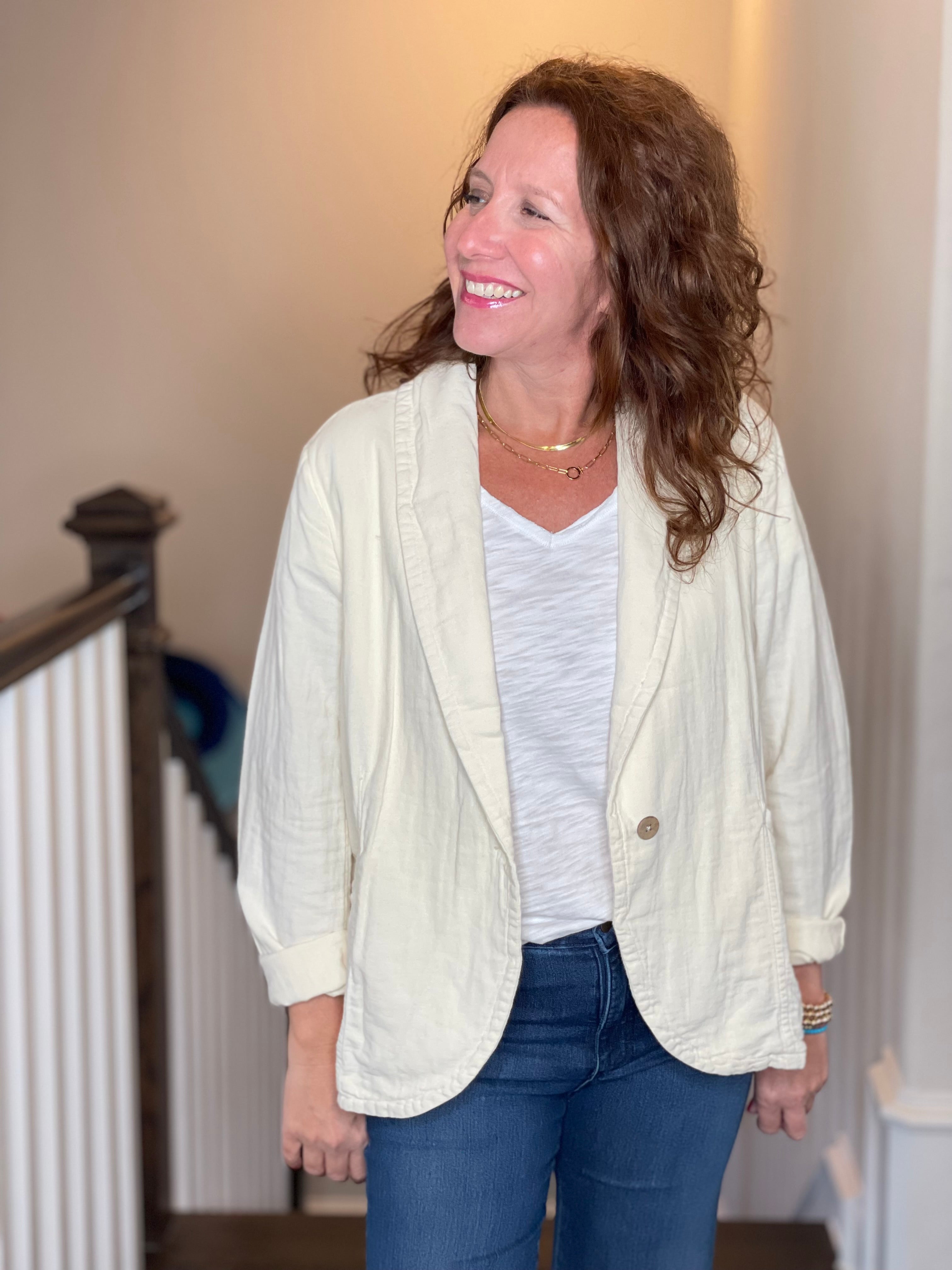 Gauze Cotton Blazer.