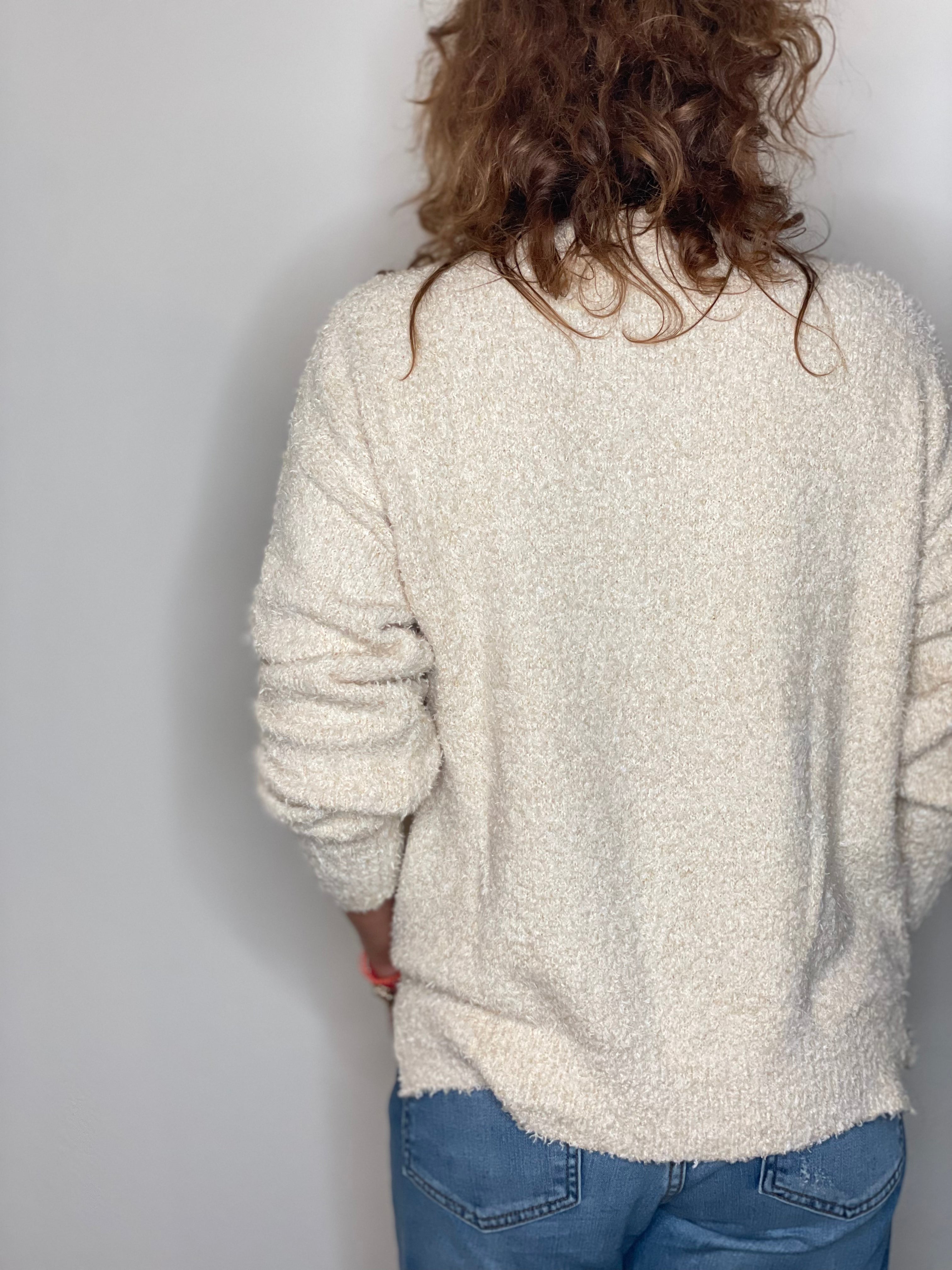 Hello Nite Plush V Neck Pullover in Angel Hair.