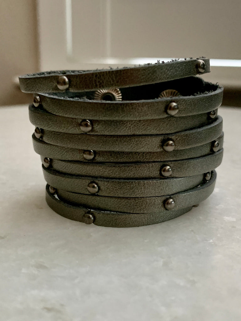 Dark Silver Leather Bracelet w/Silver Studs.