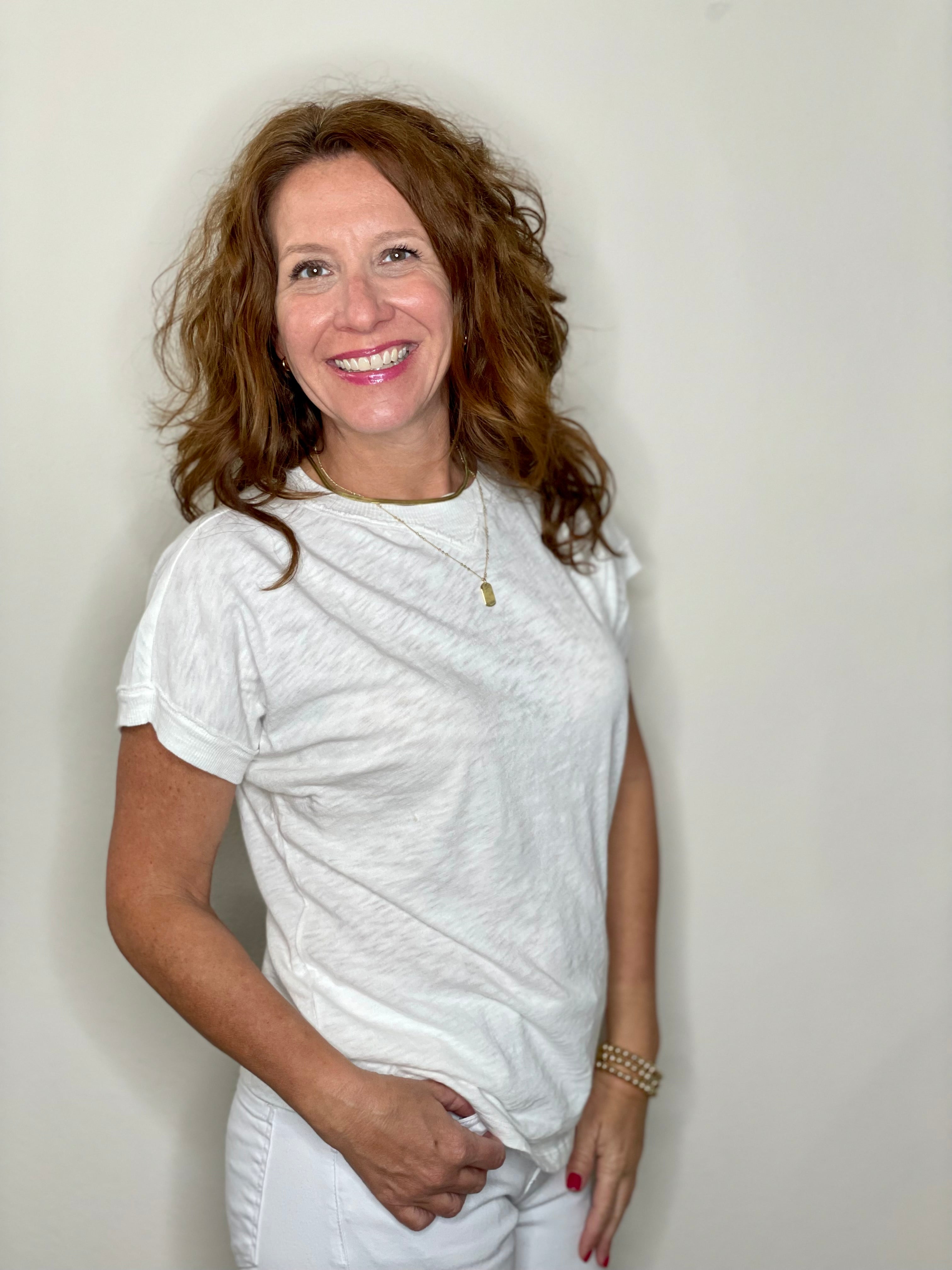 Notch Neck Tee in White & Black.