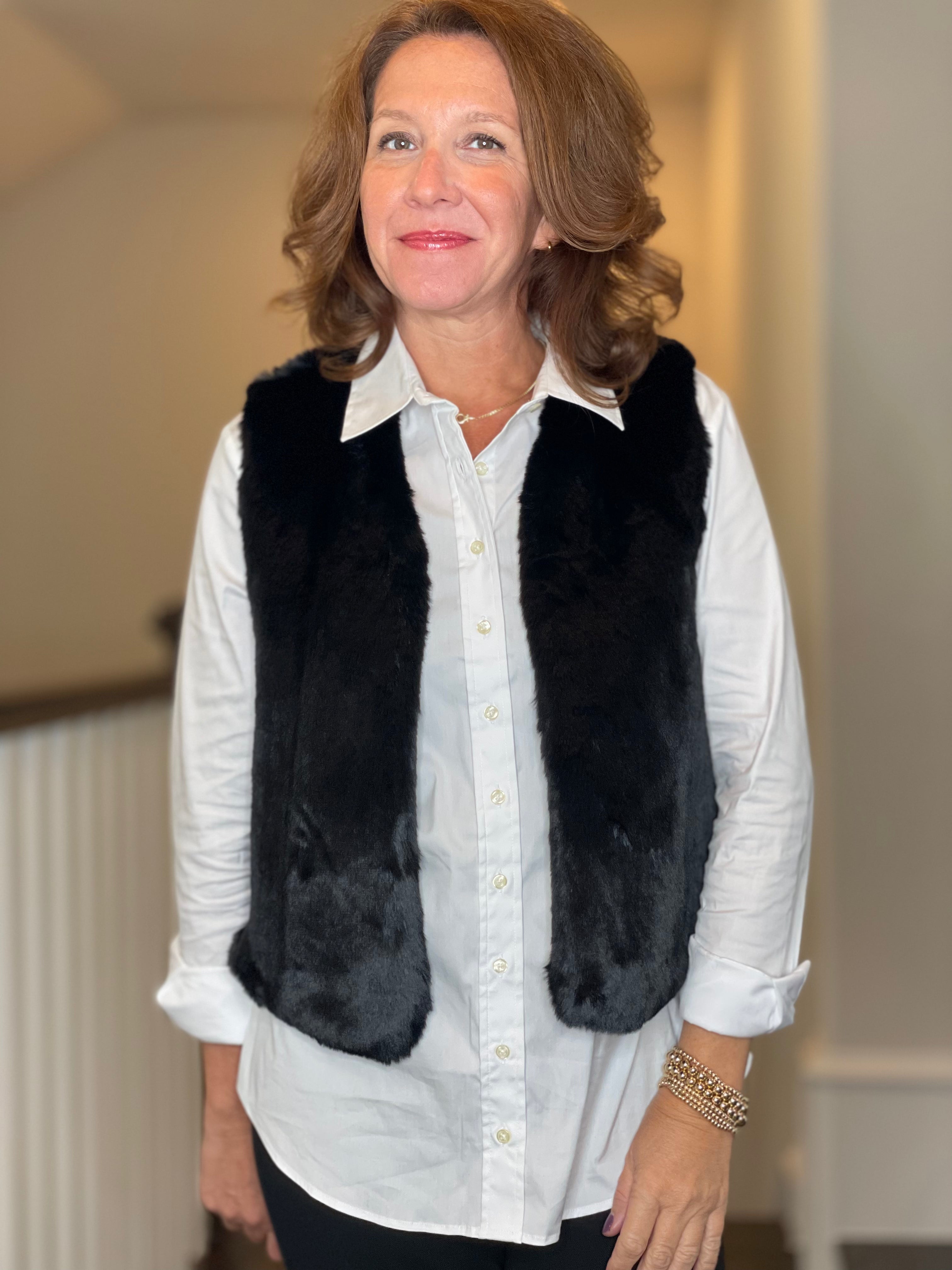 Molly Bracken Faux Fur Vest in Black.