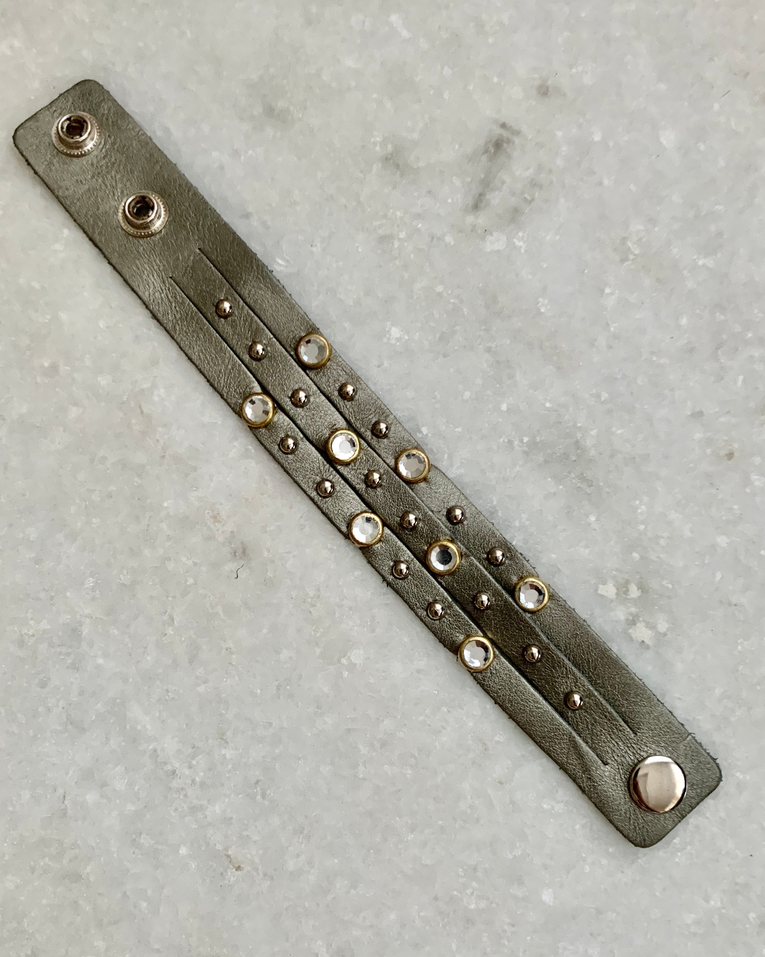 Silver Cz Studded Leather Bracelet.