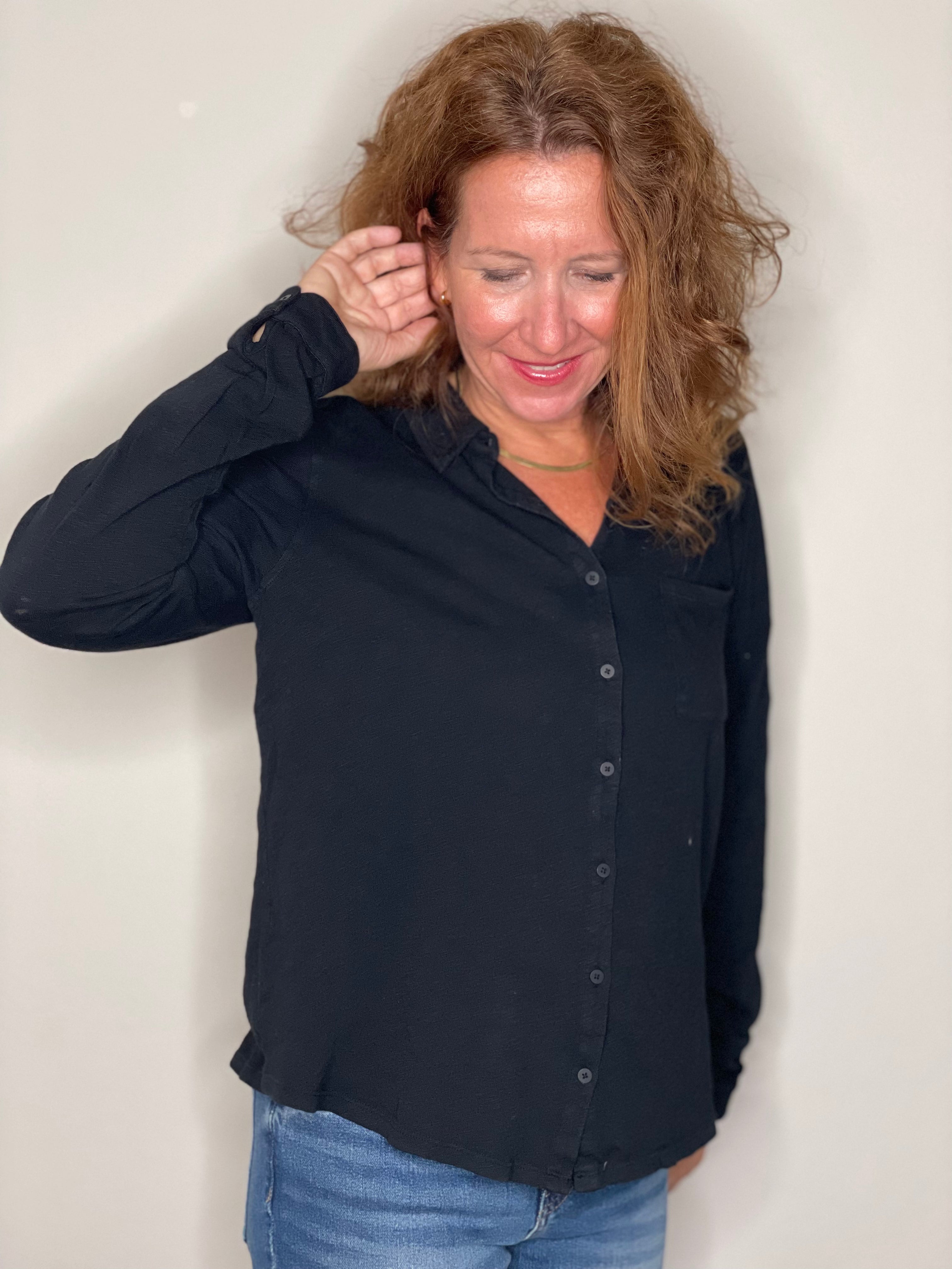 Hello Nite Perfectly Soft Button Up Shirt in Black.