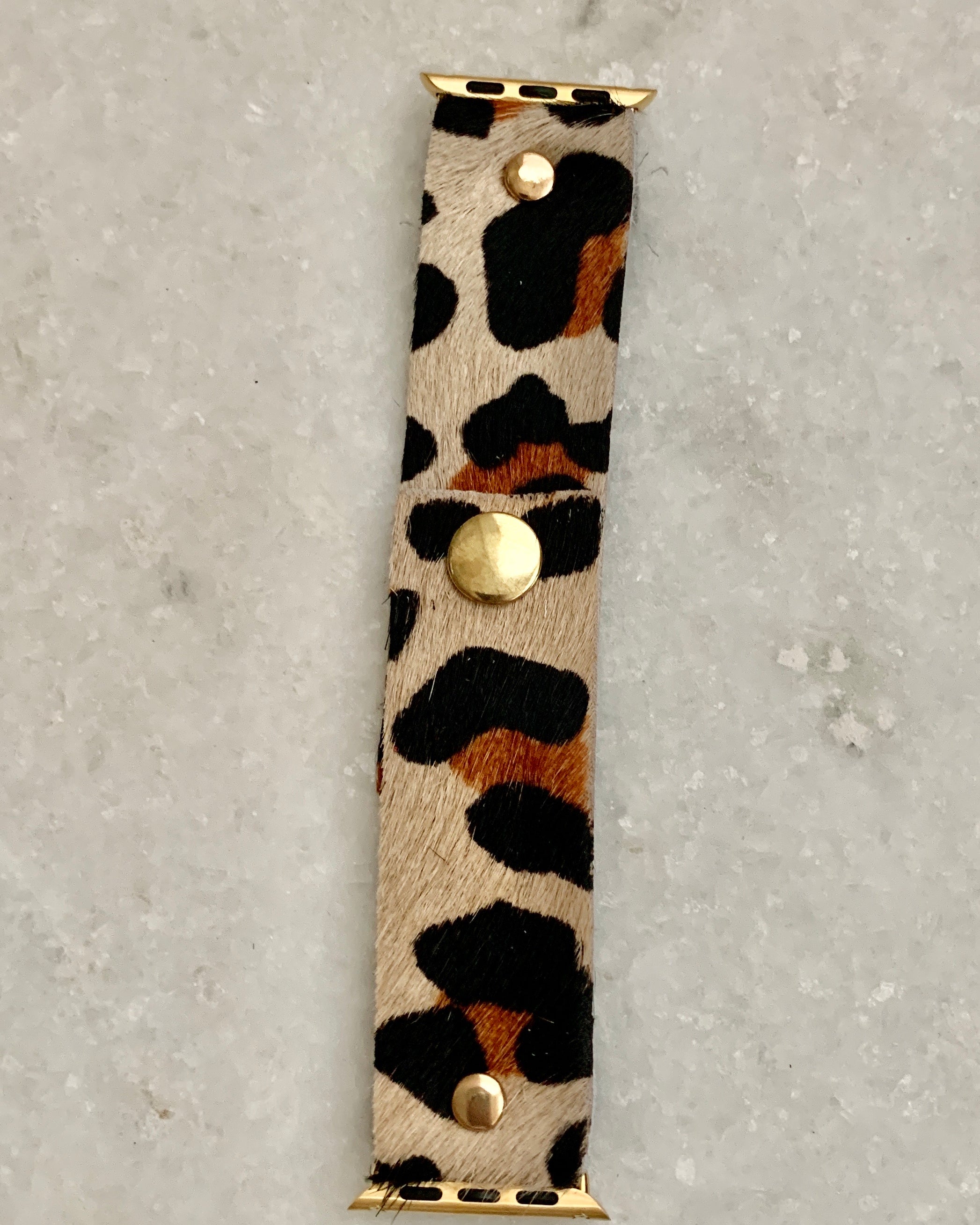 Leopard Hair on Hide Apple Watch Leather Band.