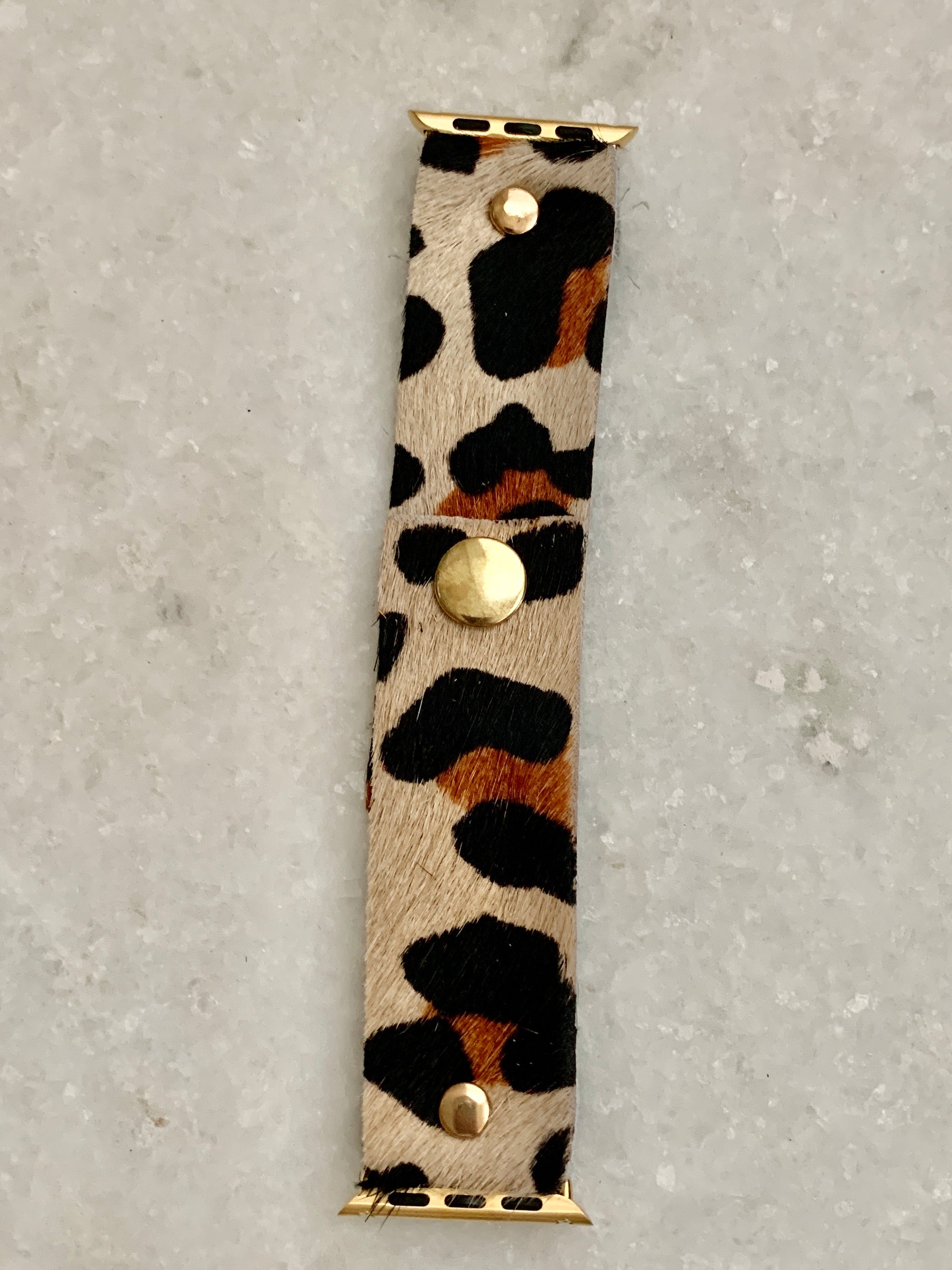 Leopard Hair on Hide Apple Watch Leather Band.