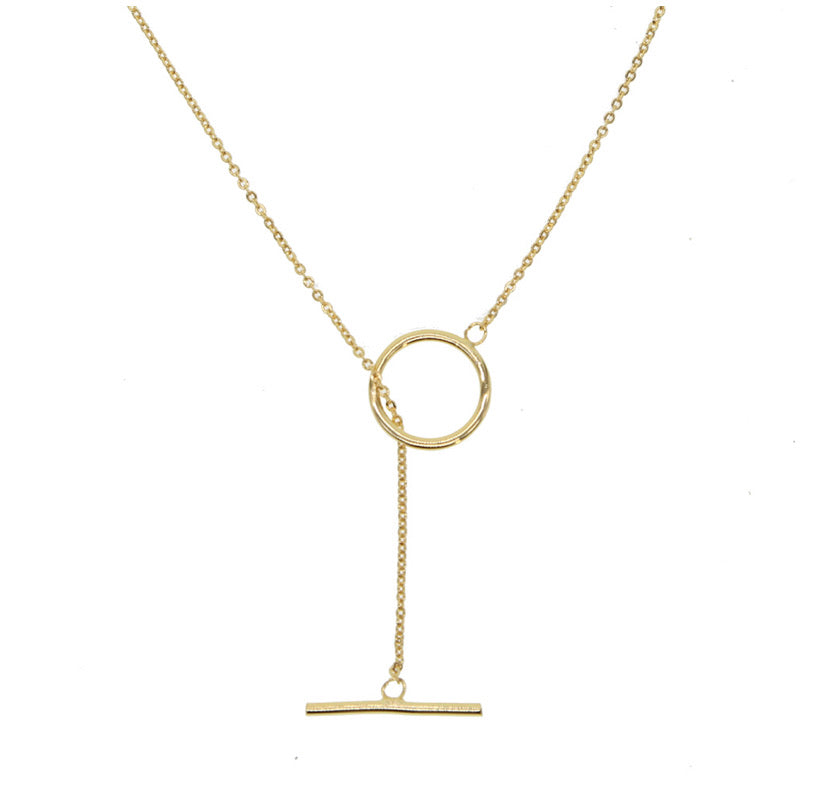 Gold Lariat Chain Necklace.