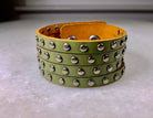 Green Leather Stud Bracelet.