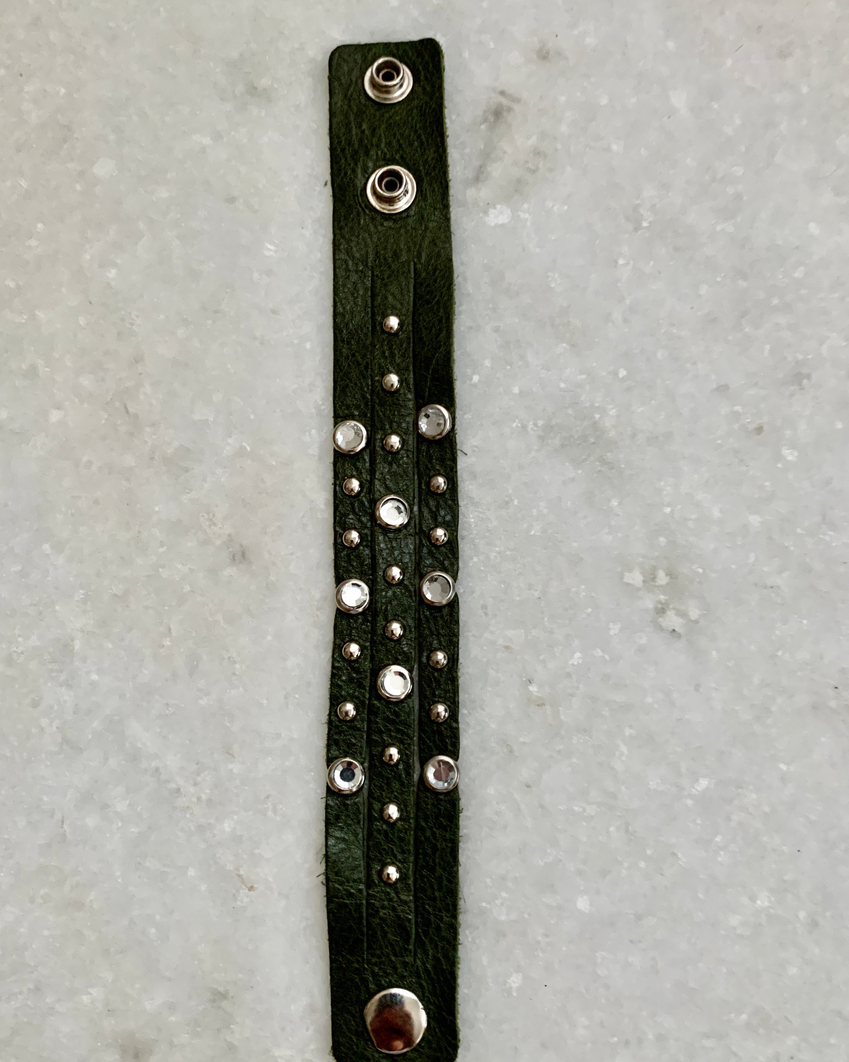 Green Cz Studded Leather Bracelet.