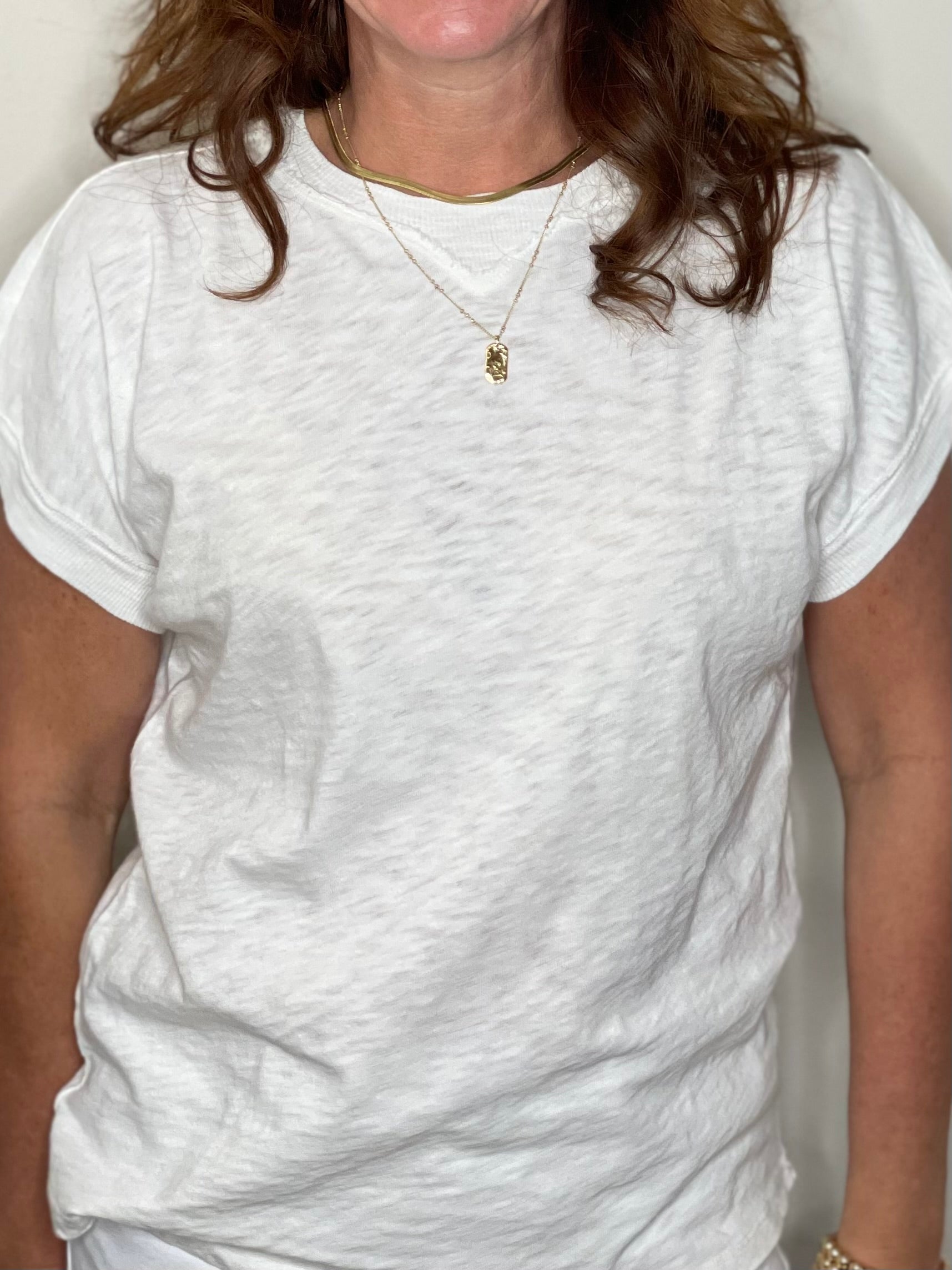 Notch Neck Tee in White & Black.