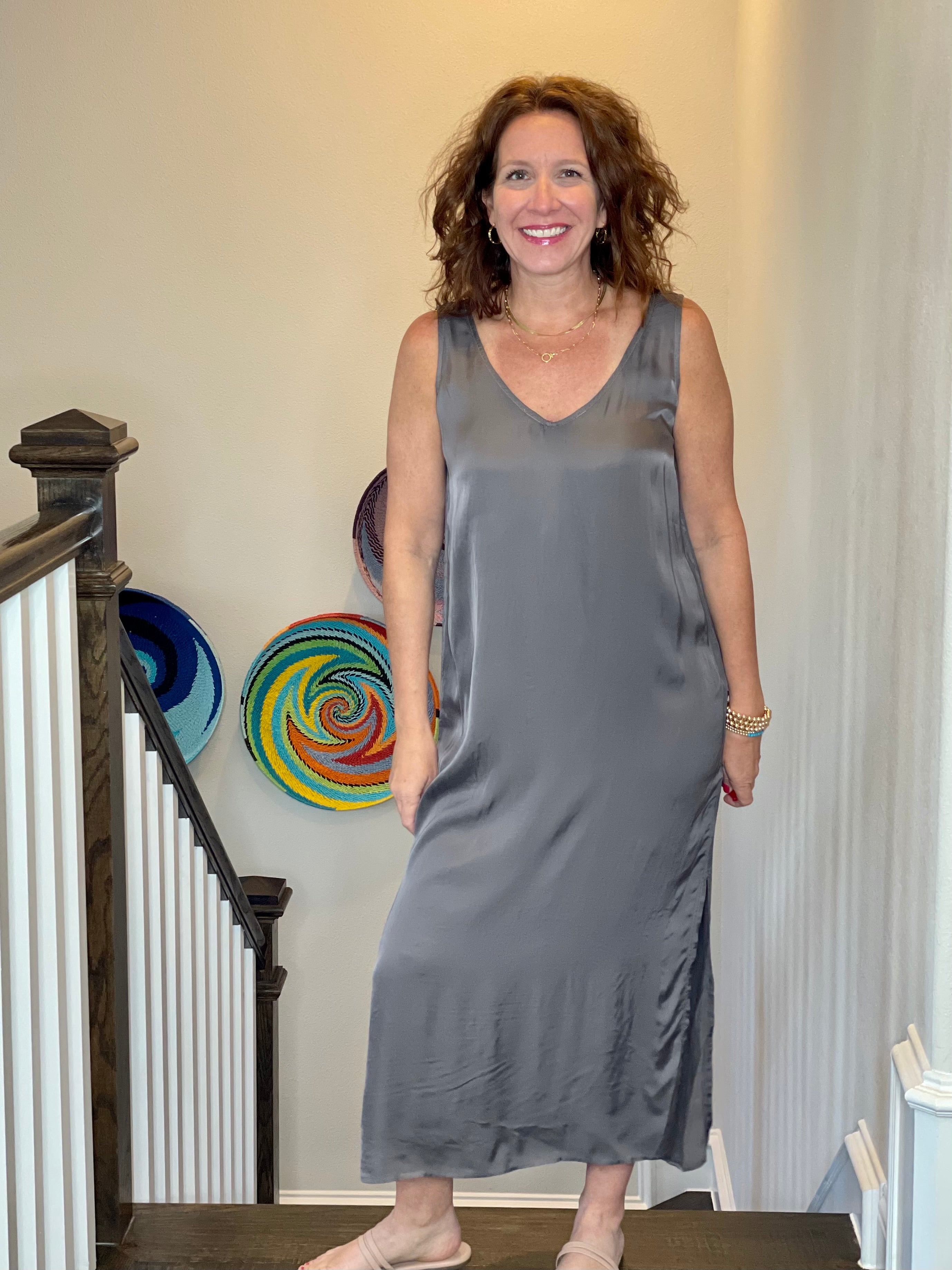 Double V Dress in Volcanic Glass.