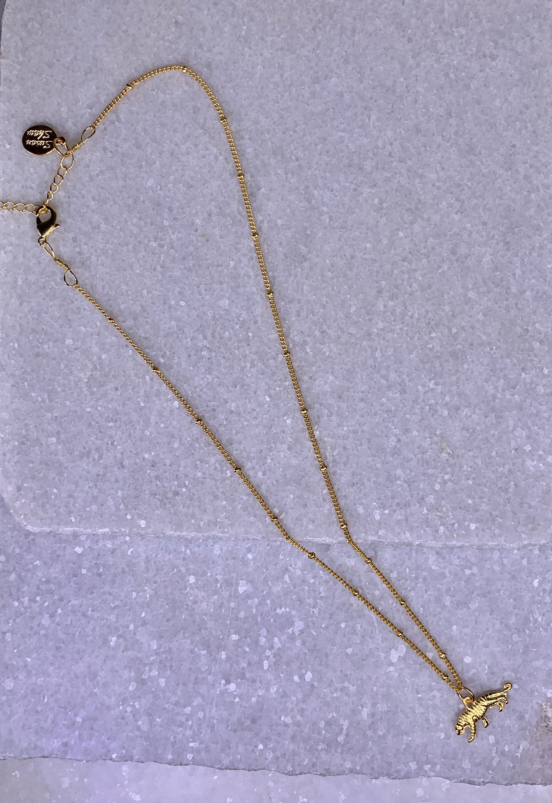 Susan Shaw Handcast Gold Tiny Tiger Necklace.