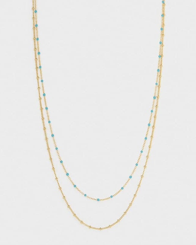 Capri Layered Necklace (Green Turquoise Enamel & Gold).