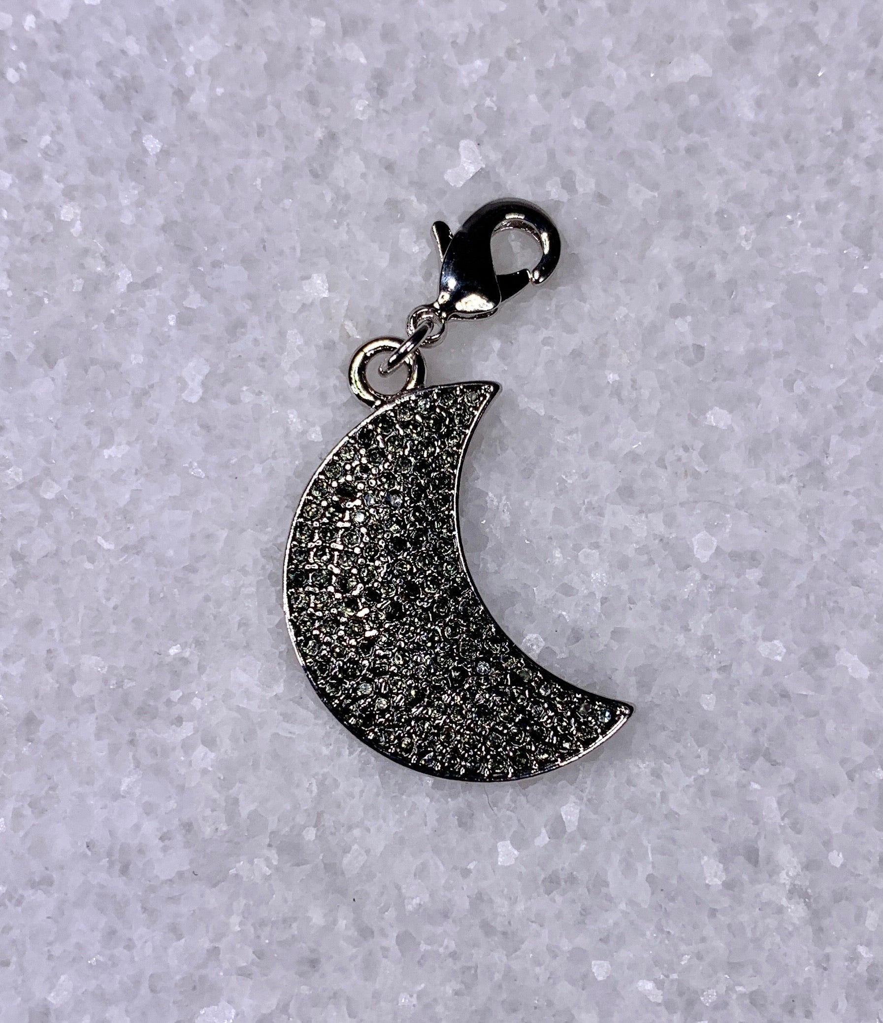 Crescent Pave Moon Clasp Charm - Silver.