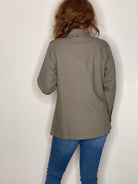 Khaki Embroidered Shirt Jacket.
