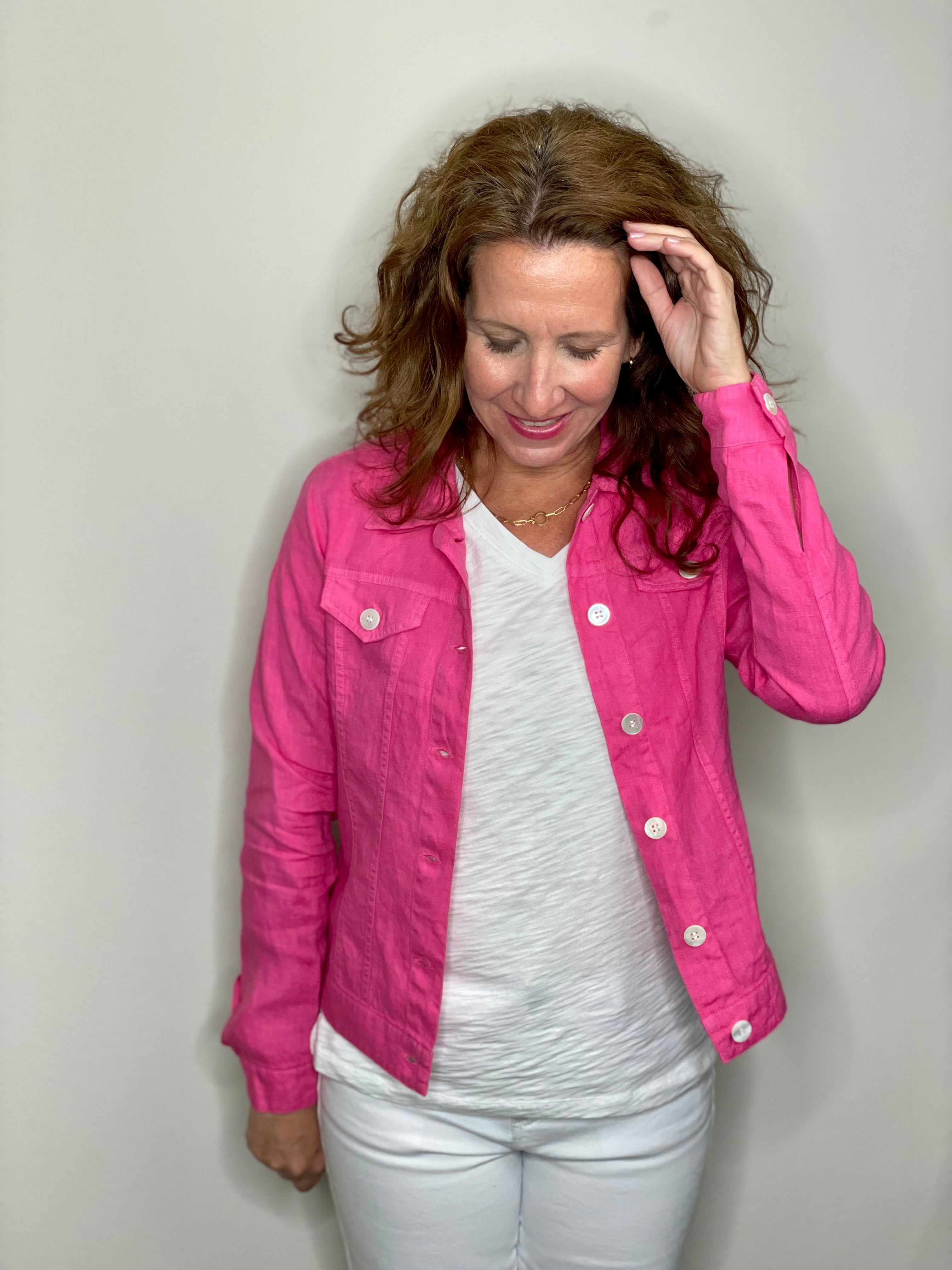 Linen Jean Jacket in Petal.