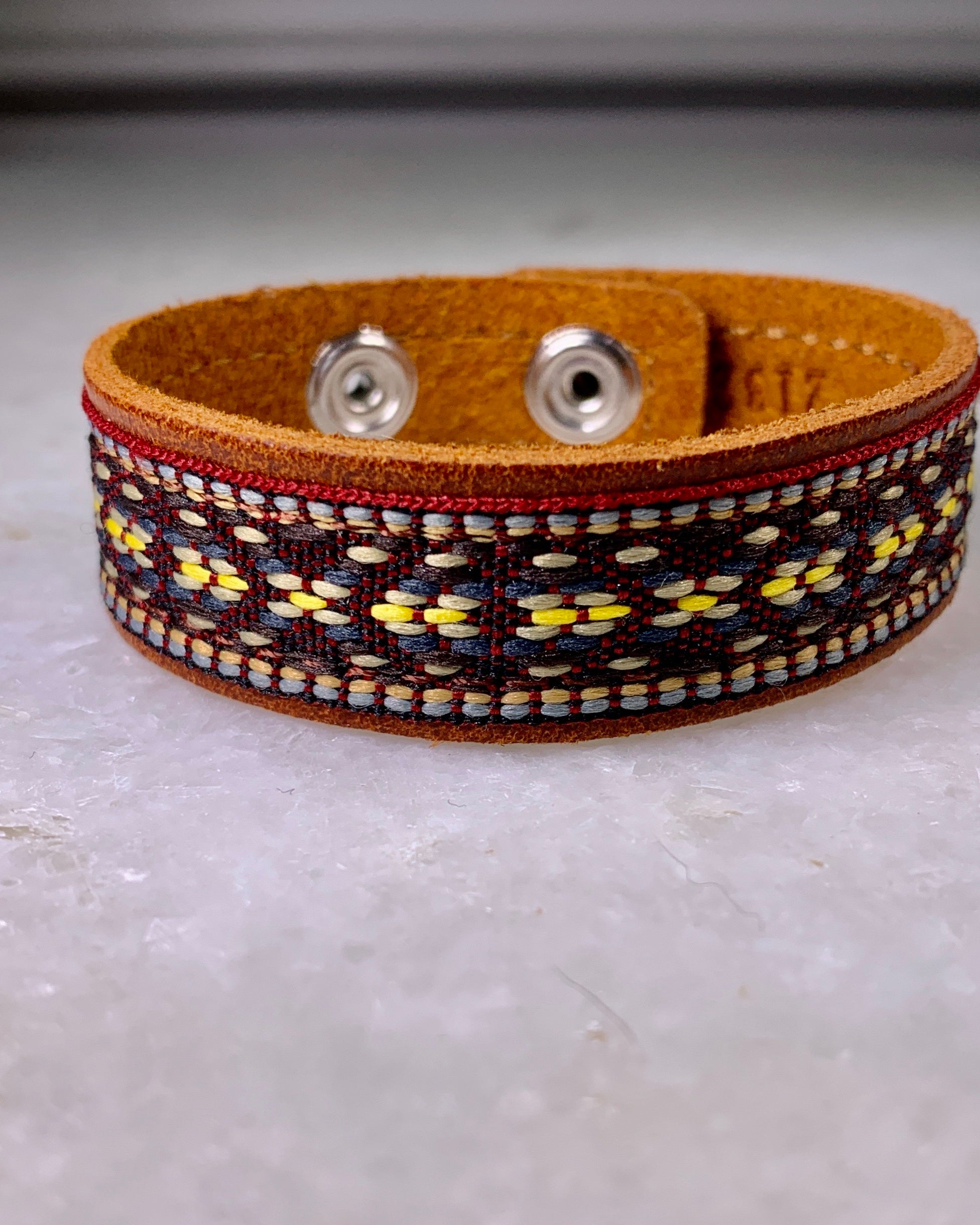Brown Stitched Leather Bracelet.