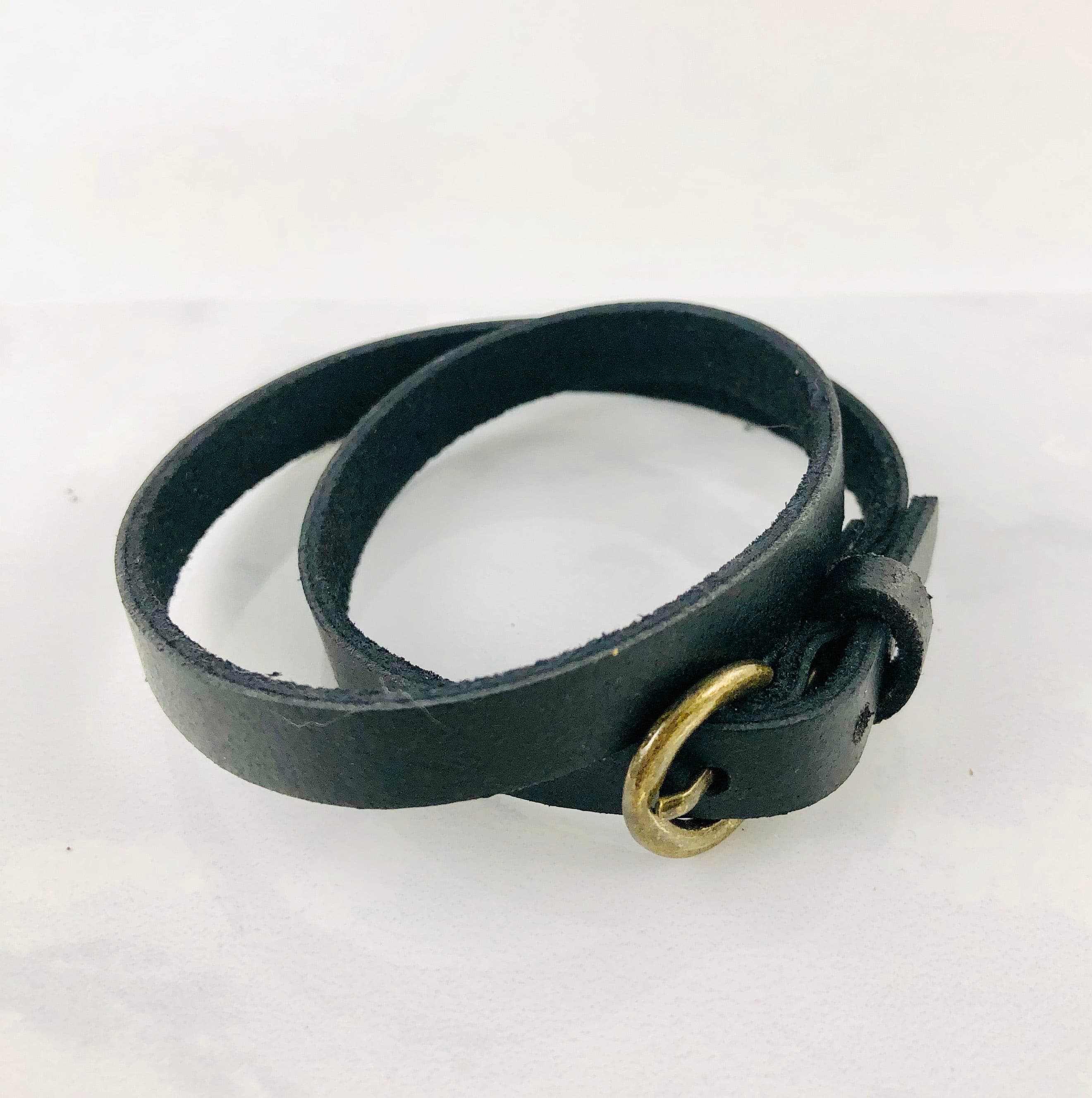 Black Leather Buckle Bracelet.