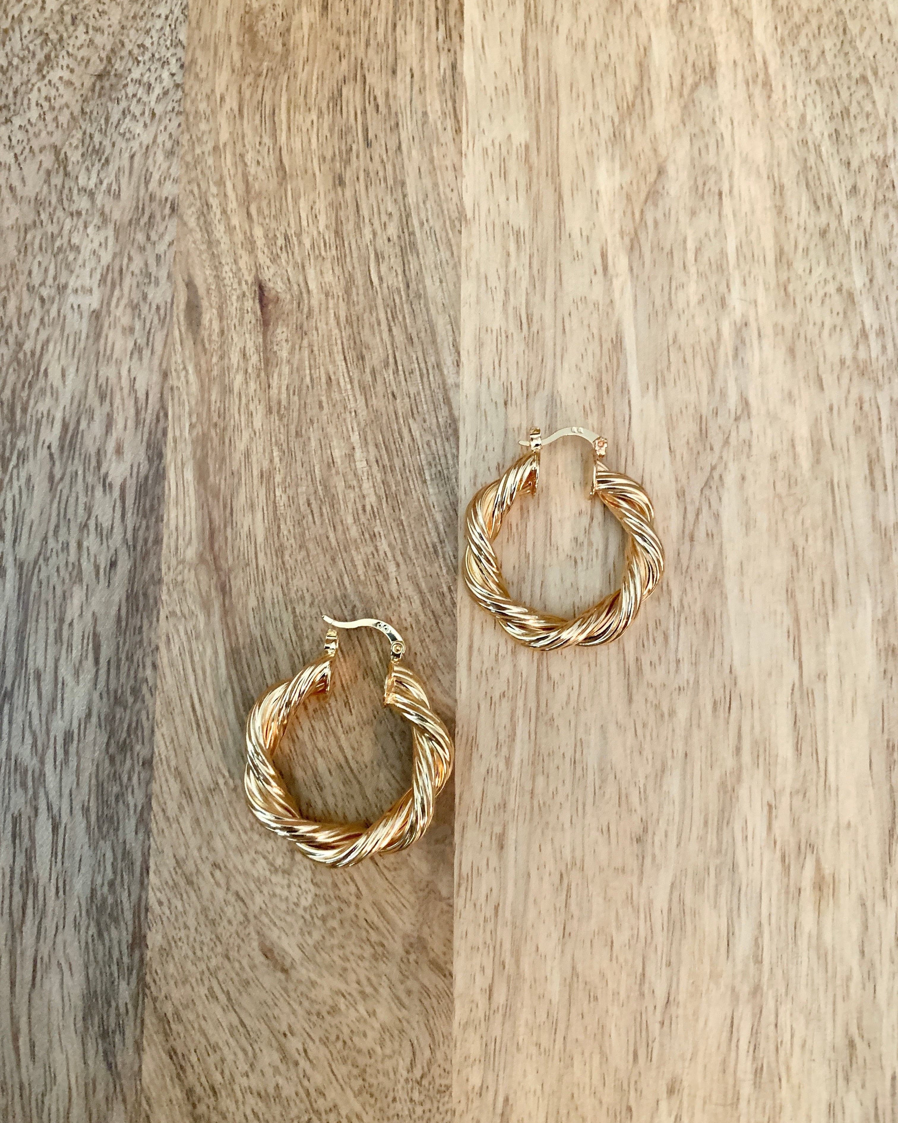 Twisted Gold Hoop Earrings.