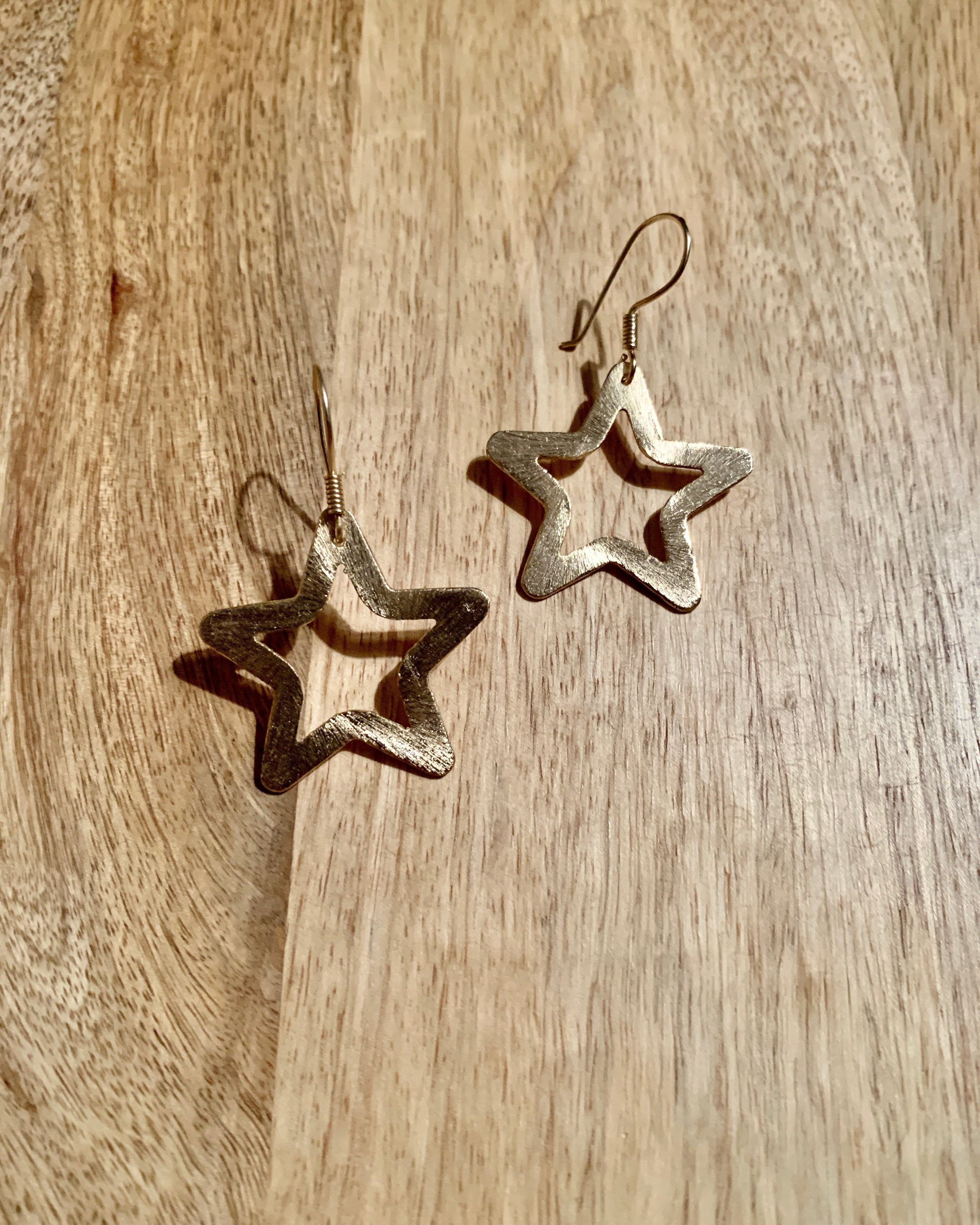 Brushed Gold Star Earrings.