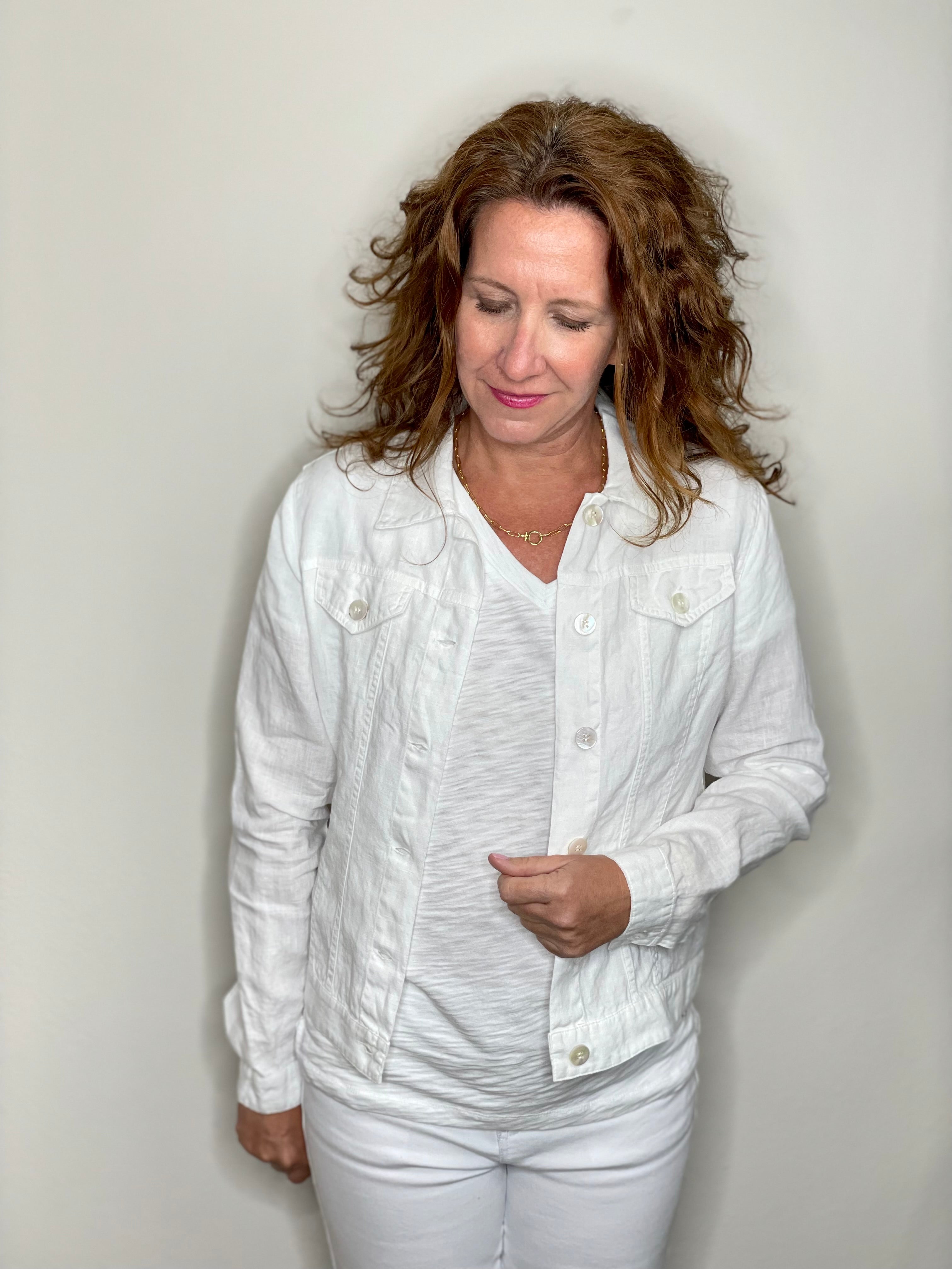 White linen jean clearance jacket