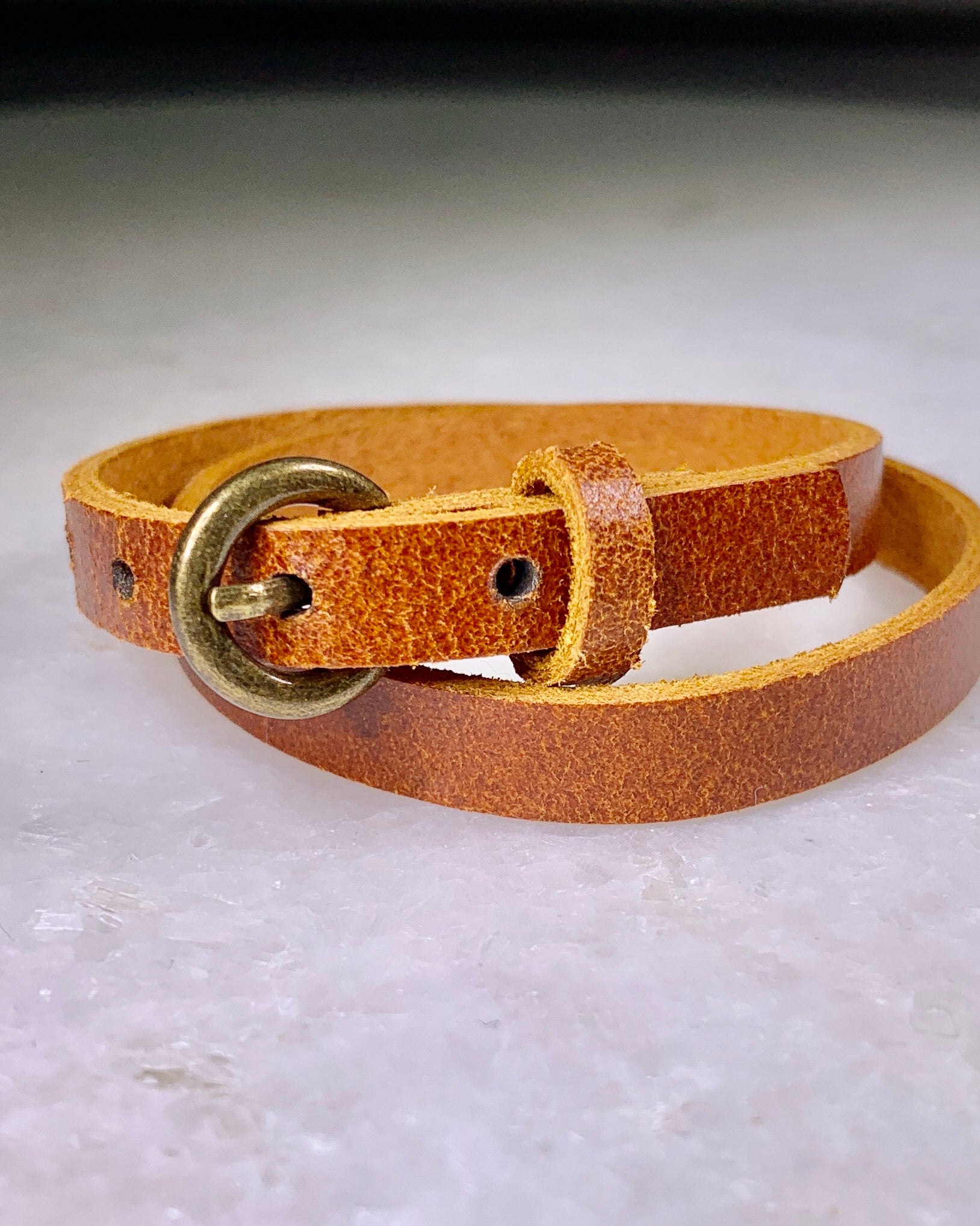 Brown Leather Buckle Bracelet.