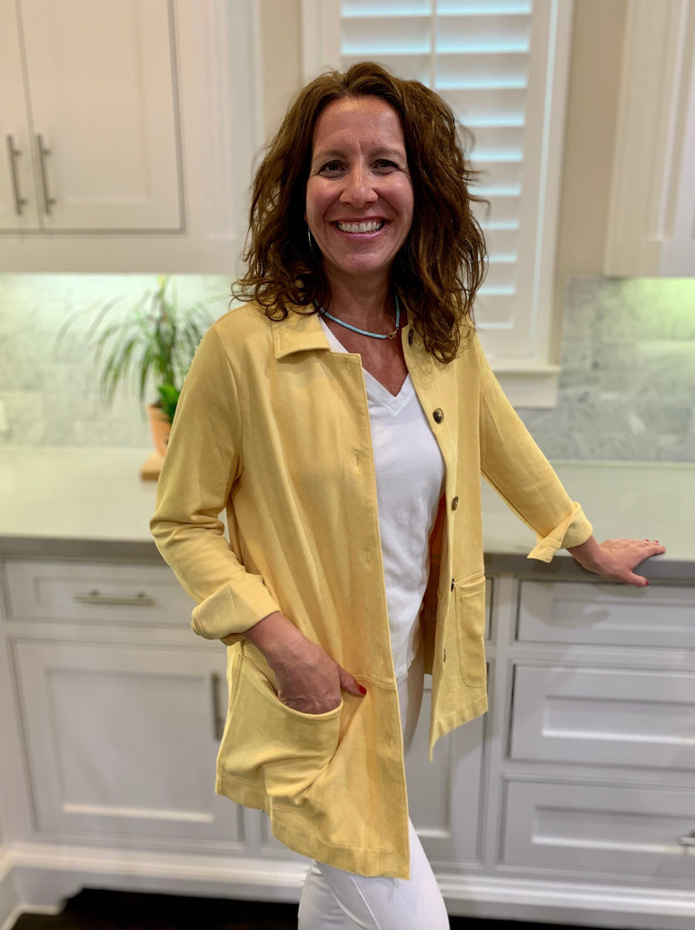 Double Pocket Faux Suede Jacket - Sunshine.