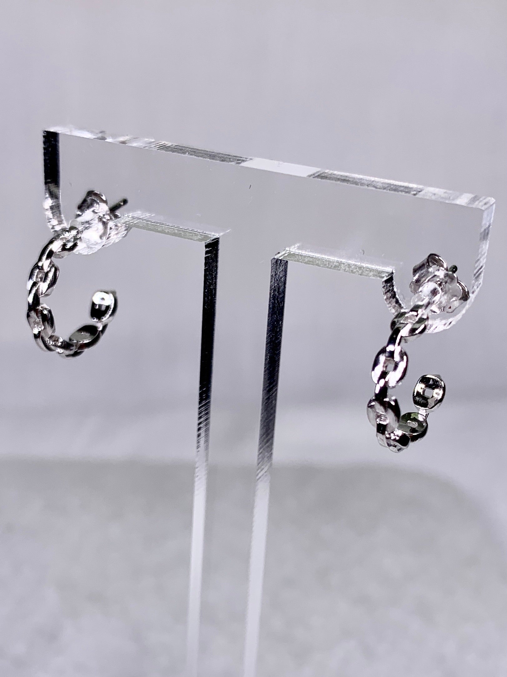 Sterling Small Link Hoop Earring-Silver.