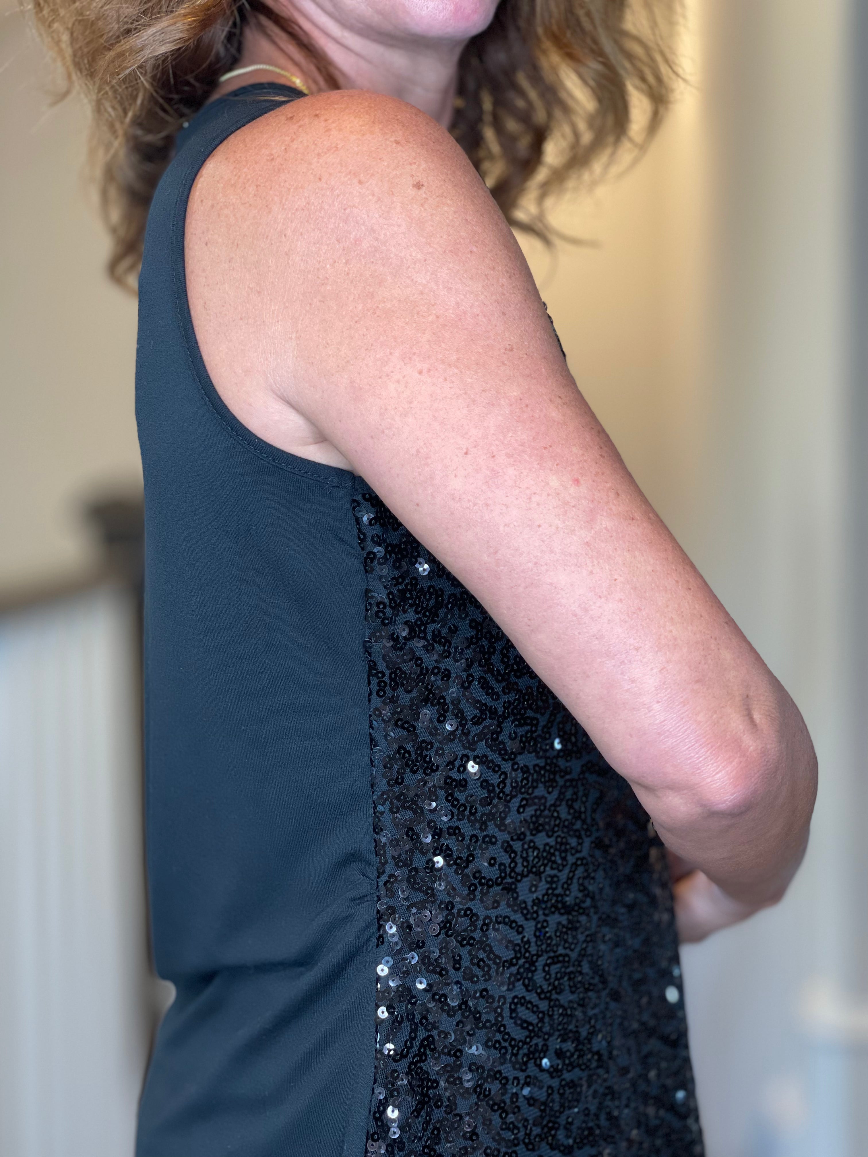 Sequin Tank in Black.