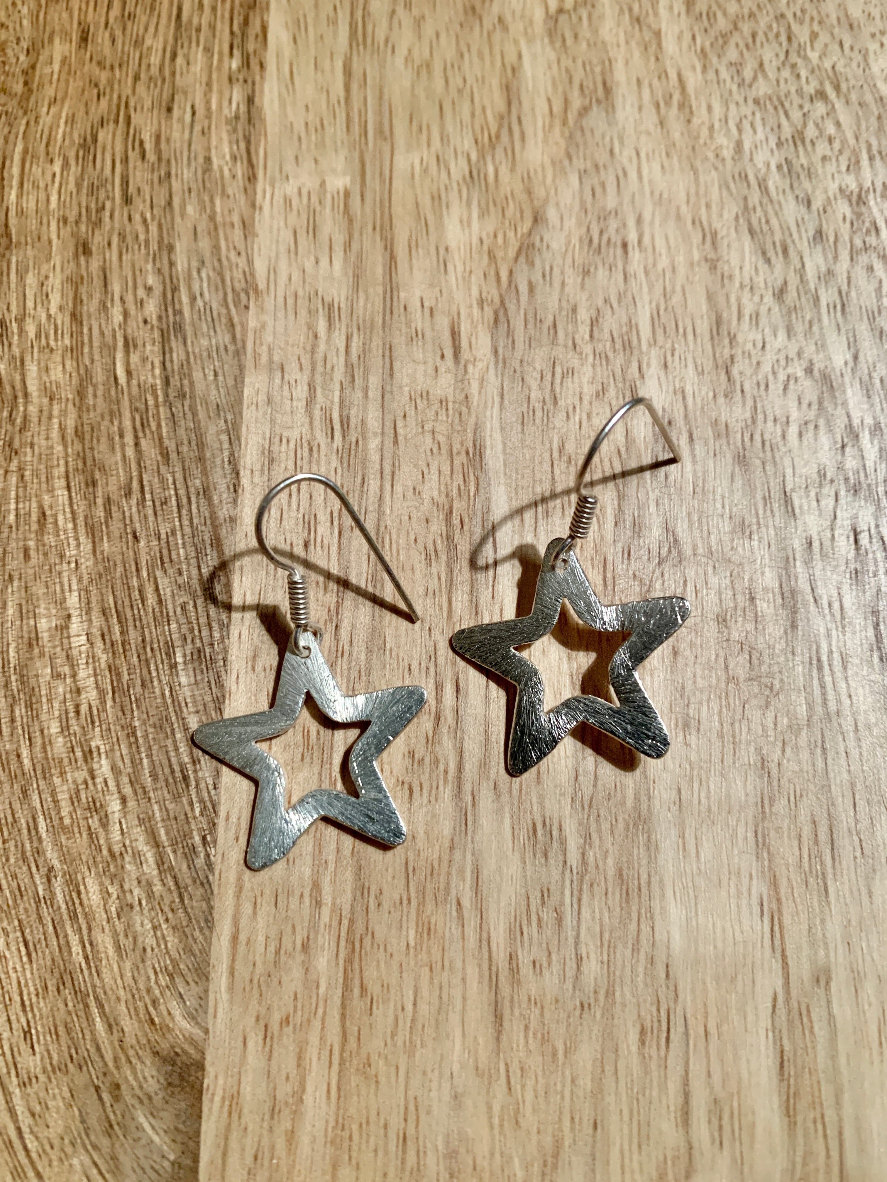 Brushed Silver Star Earrings.